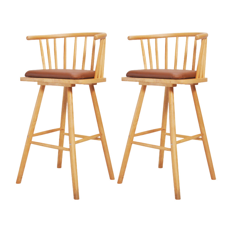 Contemporary Solid Wood Barstools Indoor Bar Stool with Low Back and Wooden Footrest