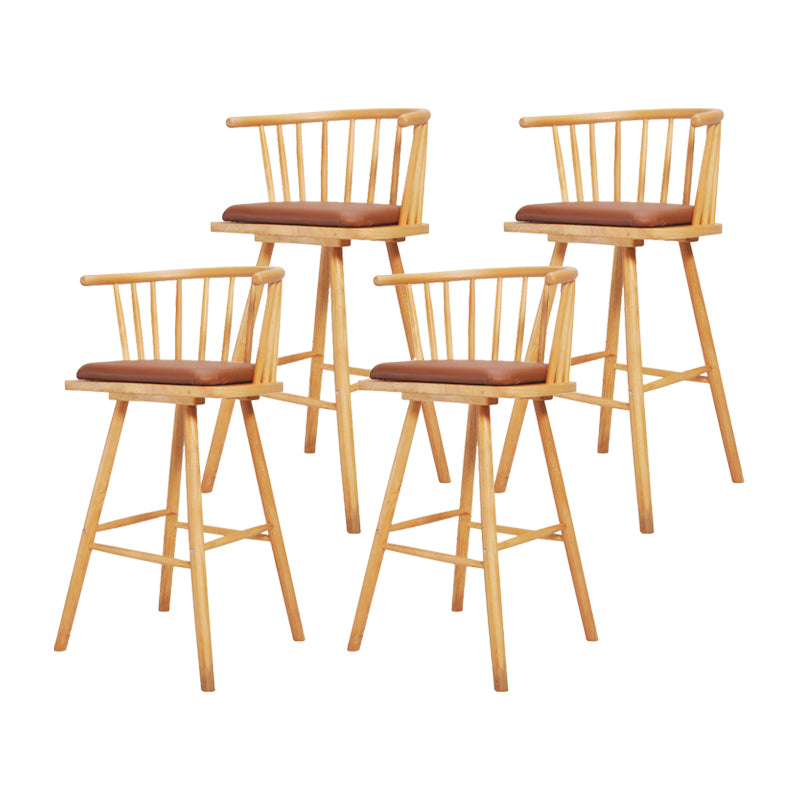 Contemporary Solid Wood Barstools Indoor Bar Stool with Low Back and Wooden Footrest