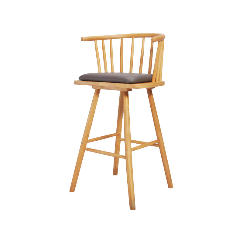Contemporary Solid Wood Barstools Indoor Bar Stool with Low Back and Wooden Footrest