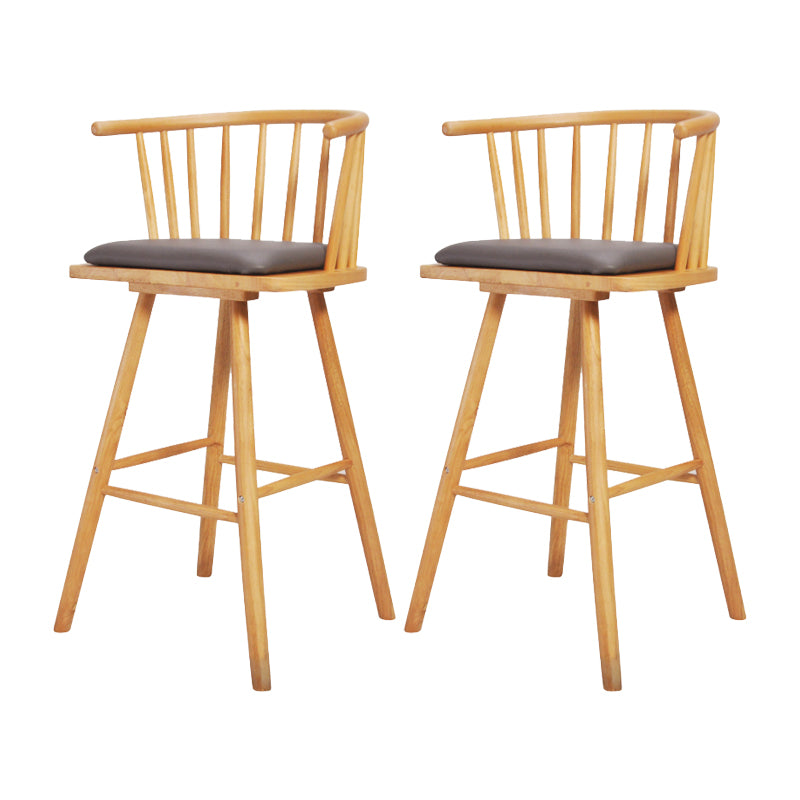 Contemporary Solid Wood Barstools Indoor Bar Stool with Low Back and Wooden Footrest