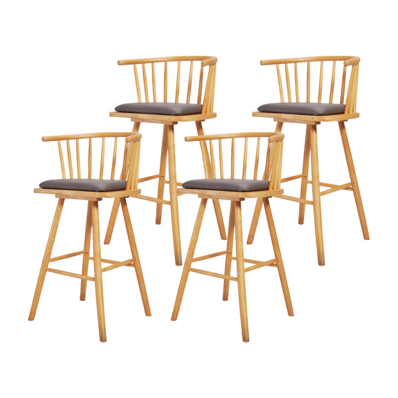 Contemporary Solid Wood Barstools Indoor Bar Stool with Low Back and Wooden Footrest