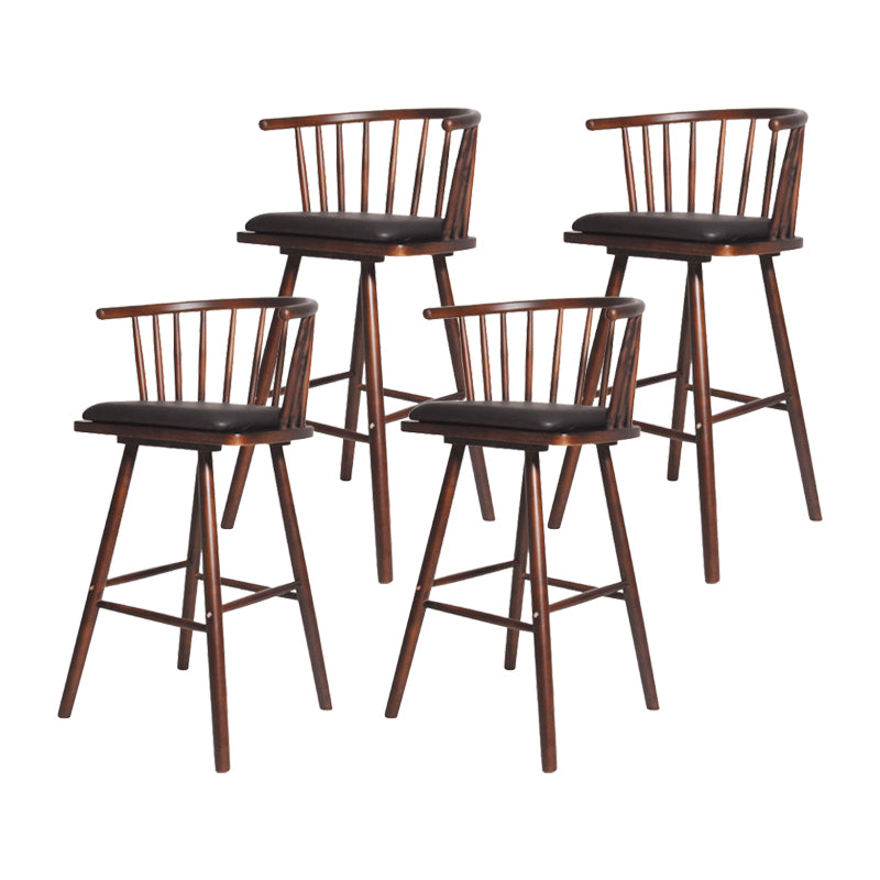 Contemporary Solid Wood Barstools Indoor Bar Stool with Low Back and Wooden Footrest