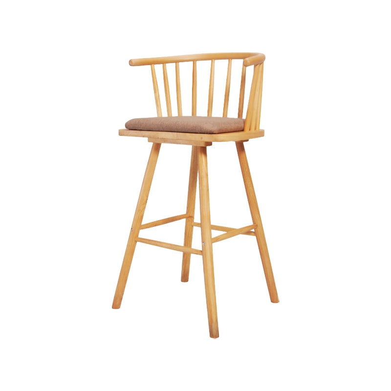 Contemporary Solid Wood Barstools Indoor Bar Stool with Low Back and Wooden Footrest