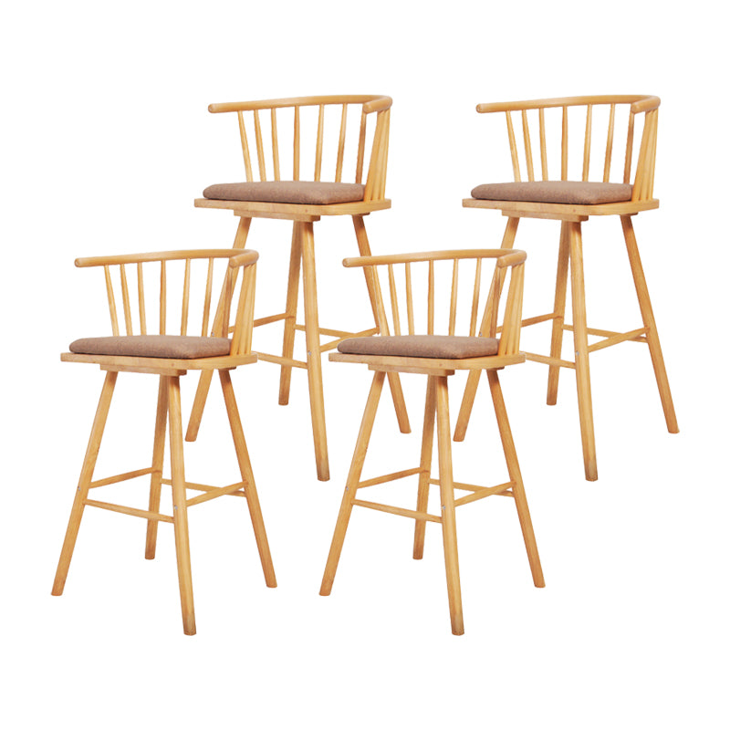 Contemporary Solid Wood Barstools Indoor Bar Stool with Low Back and Wooden Footrest