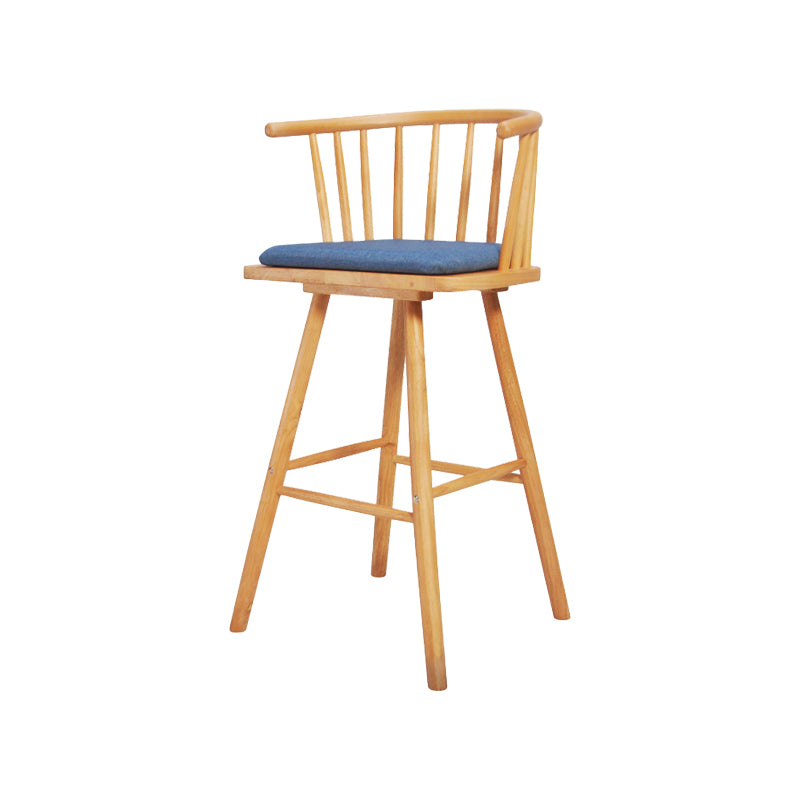 Contemporary Solid Wood Barstools Indoor Bar Stool with Low Back and Wooden Footrest