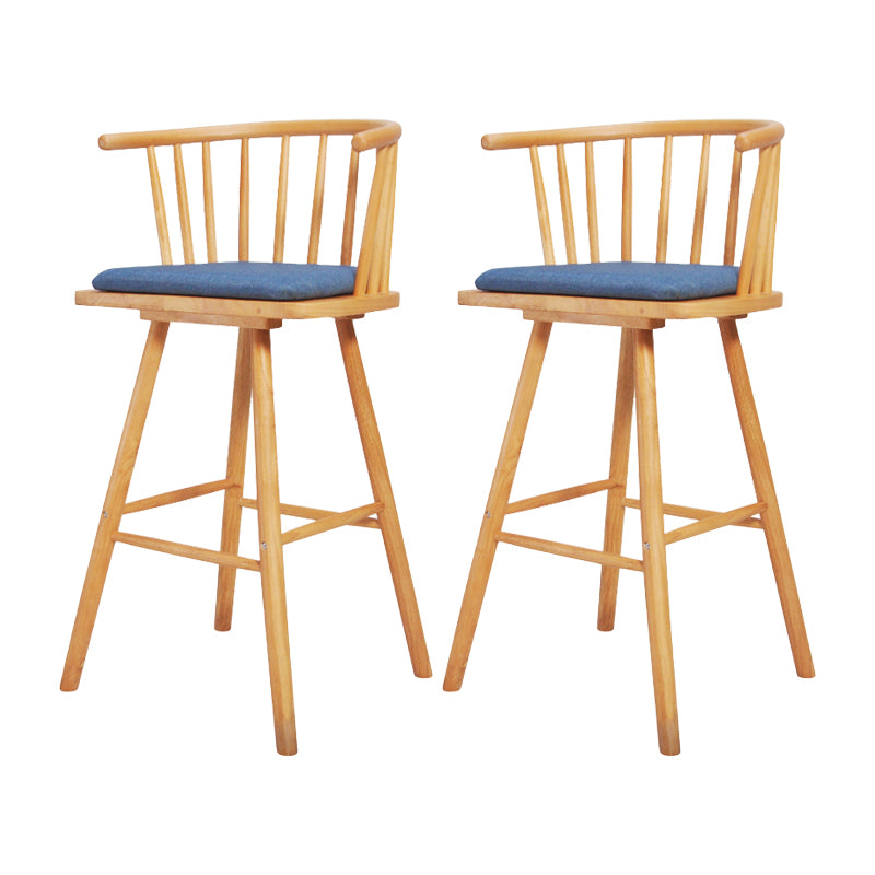 Contemporary Solid Wood Barstools Indoor Bar Stool with Low Back and Wooden Footrest
