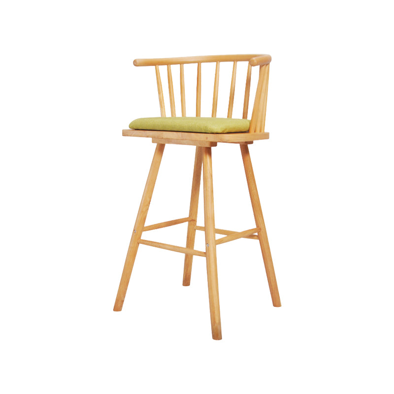 Contemporary Solid Wood Barstools Indoor Bar Stool with Low Back and Wooden Footrest