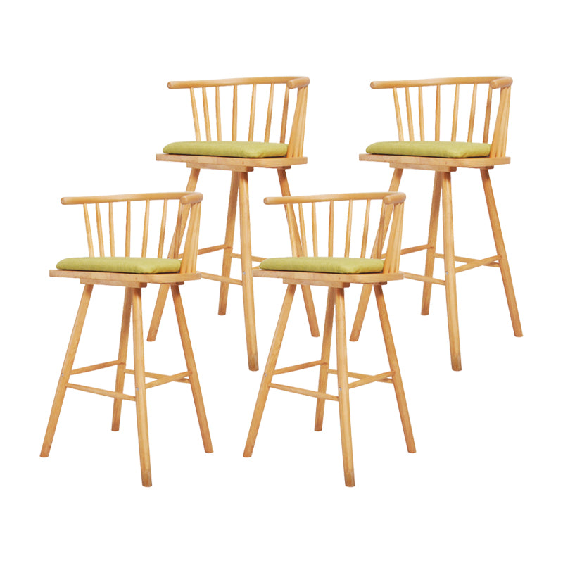 Contemporary Solid Wood Barstools Indoor Bar Stool with Low Back and Wooden Footrest