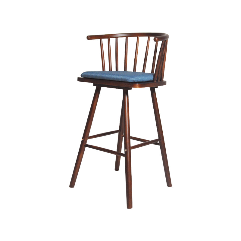 Contemporary Solid Wood Barstools Indoor Bar Stool with Low Back and Wooden Footrest