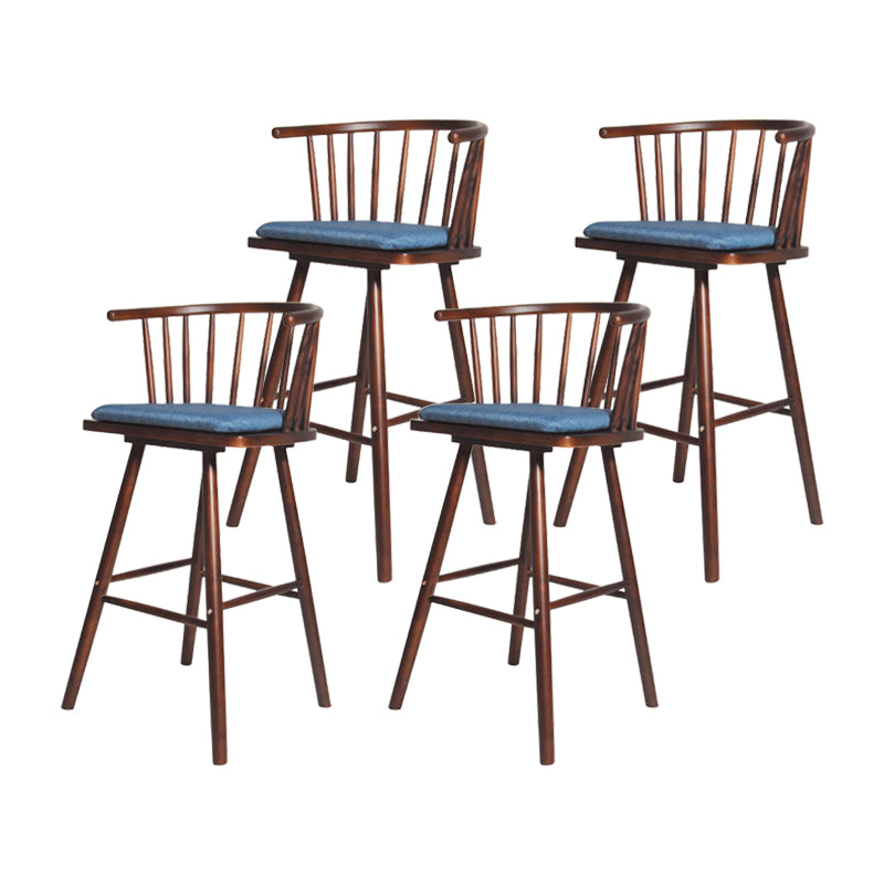 Contemporary Solid Wood Barstools Indoor Bar Stool with Low Back and Wooden Footrest