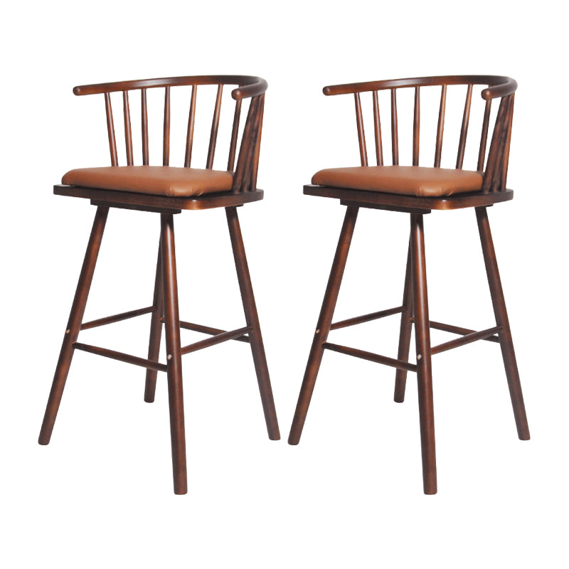 Contemporary Solid Wood Barstools Indoor Bar Stool with Low Back and Wooden Footrest