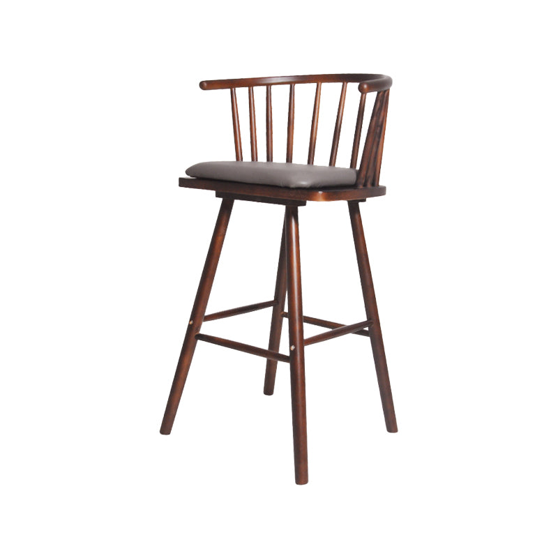 Contemporary Solid Wood Barstools Indoor Bar Stool with Low Back and Wooden Footrest