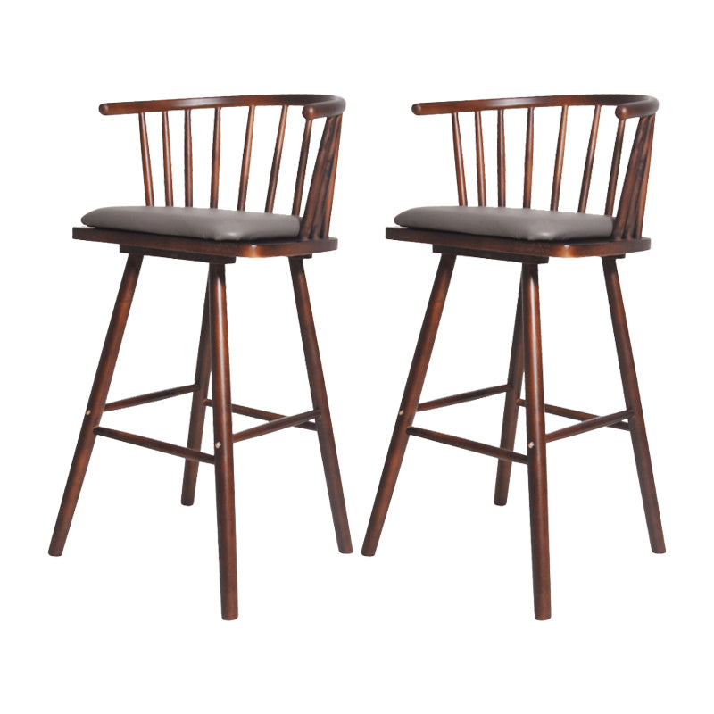 Contemporary Solid Wood Barstools Indoor Bar Stool with Low Back and Wooden Footrest
