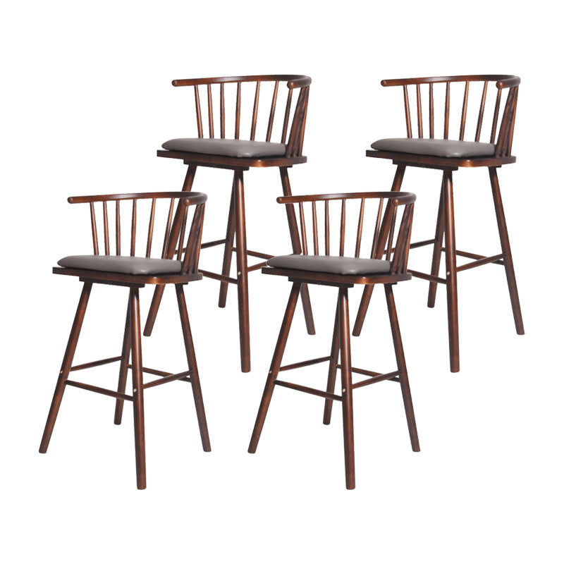 Contemporary Solid Wood Barstools Indoor Bar Stool with Low Back and Wooden Footrest