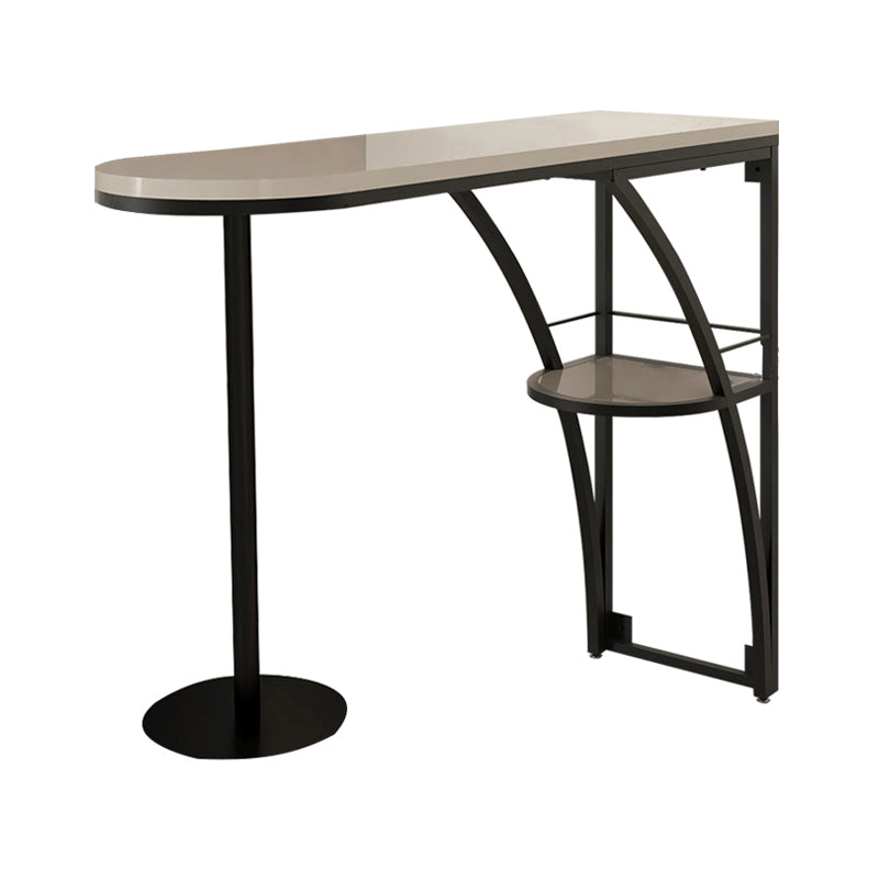 Modern White Wood Bar Table with Specialty Table Top Black Pedestal Table - 42" H