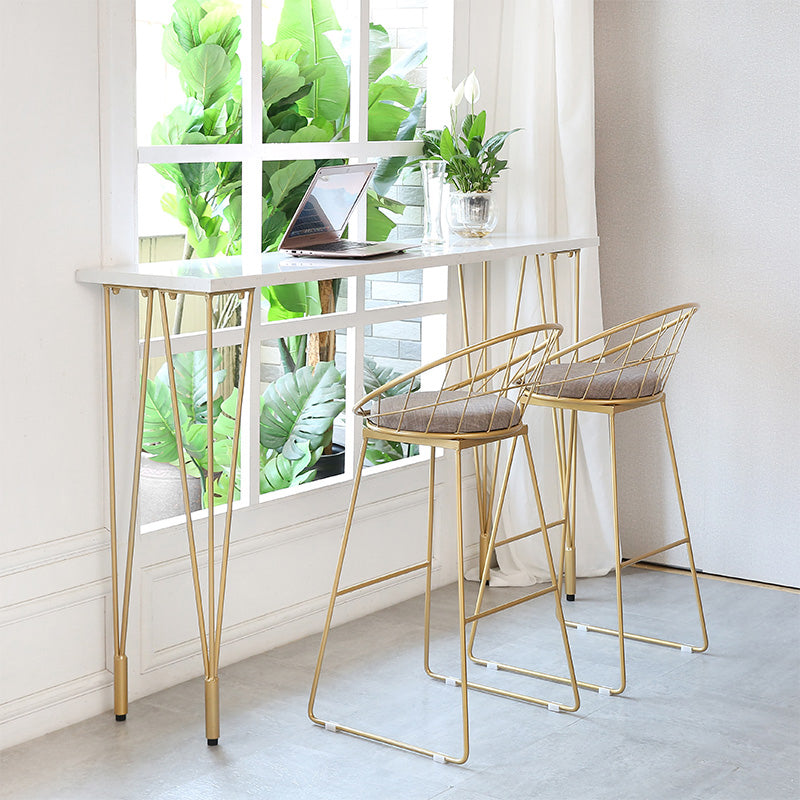 Glam White Wood Counter Table with Rectangle Table Top Gold Legs Table - 42" H