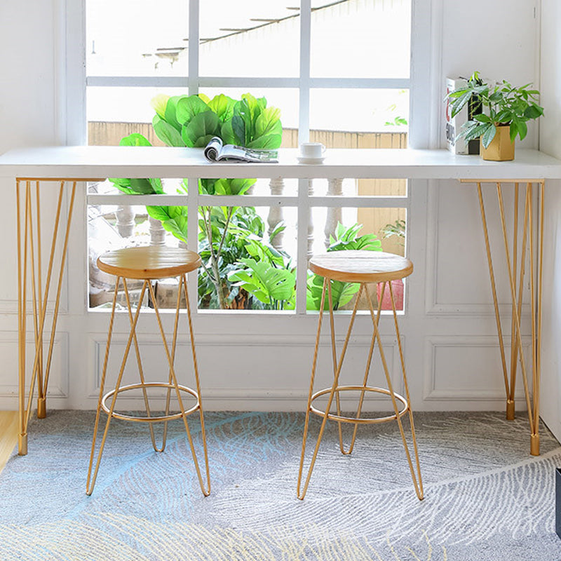 Glam White Wood Counter Table with Rectangle Table Top Gold Legs Table - 42" H
