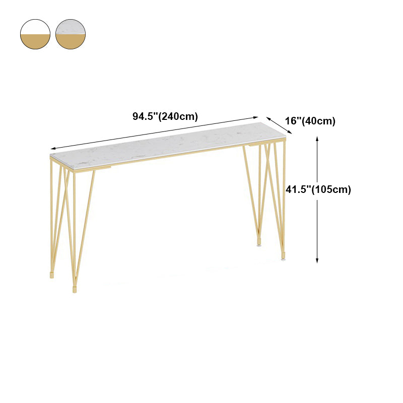 Glam White Wood Counter Table with Rectangle Table Top Gold Legs Table - 42" H