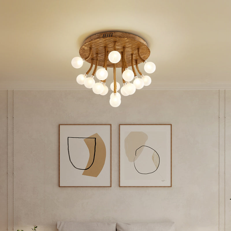Contemporary Bubbles Flush Light Fixture Wood Flush Mount Ceiling Fixture in Brown