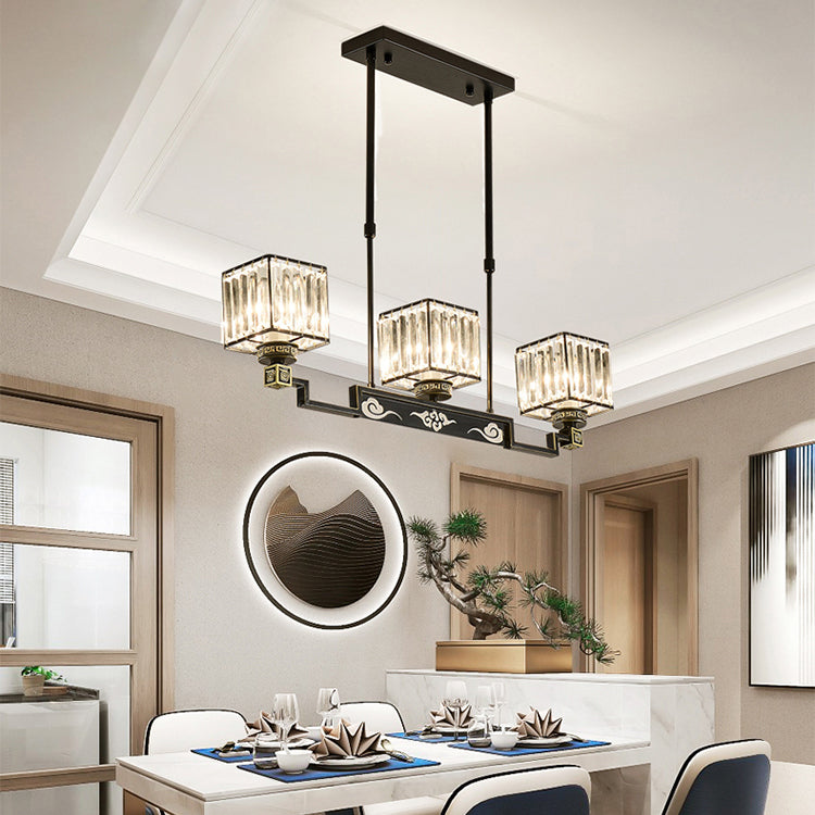 Moderner Stil quadratischer Form Island Leuchten Metall 3 Licht Island Beleuchtung in Schwarz