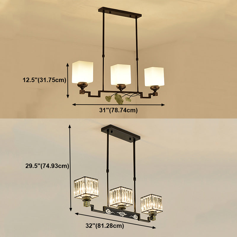 Moderner Stil quadratischer Form Island Leuchten Metall 3 Licht Island Beleuchtung in Schwarz