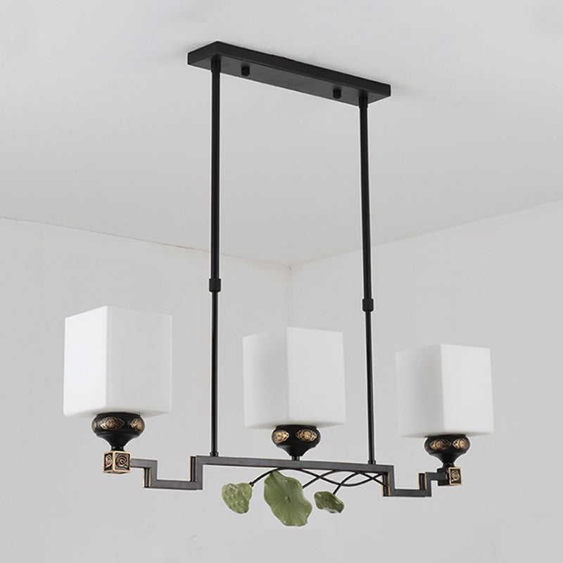 Moderner Stil quadratischer Form Island Leuchten Metall 3 Licht Island Beleuchtung in Schwarz