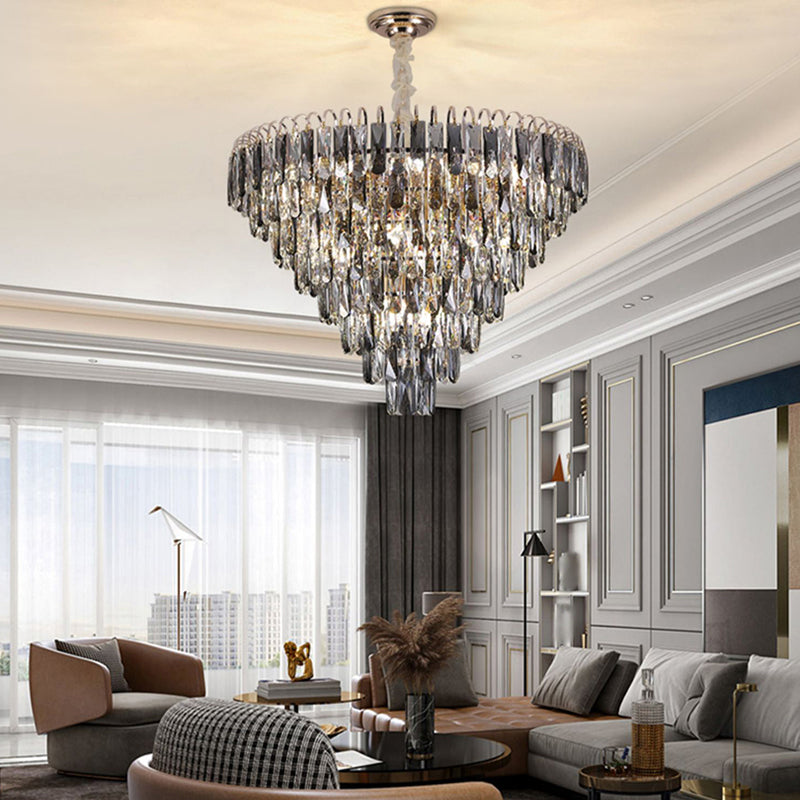 Moderne Stil Geometrieform Anhänger Kronleuchter Kristall Kronleuchter Lichter in Grau