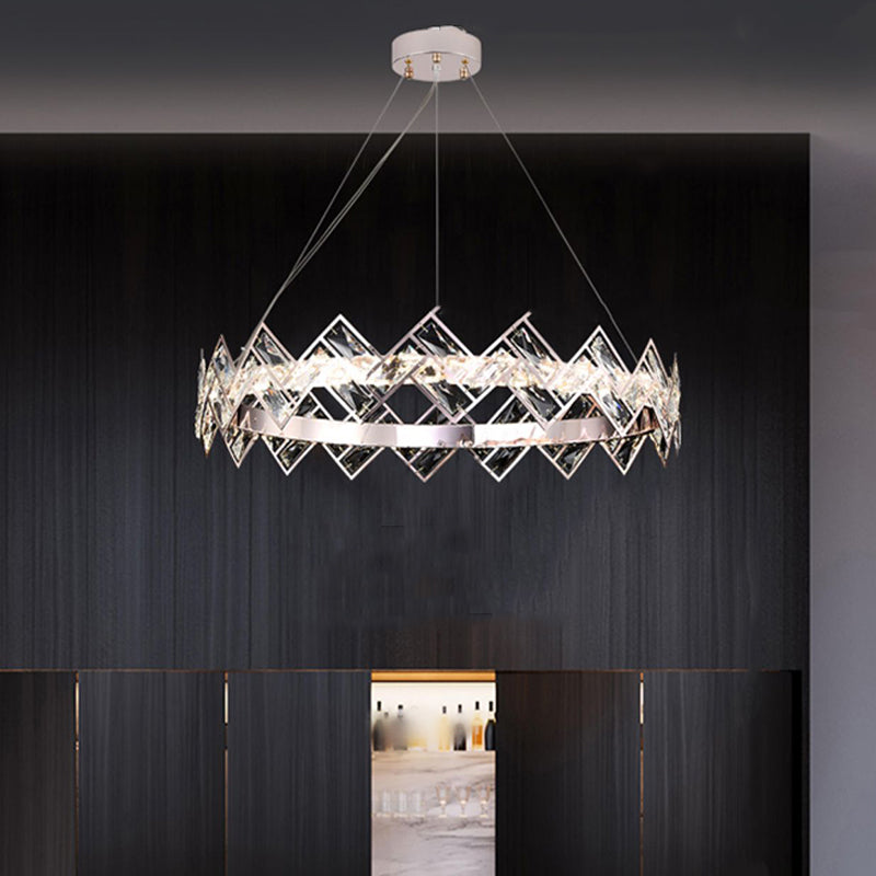 Wheel Shape Pendant Chandelier Modern Style Crystal 1 Light Chandelier Light in Silver