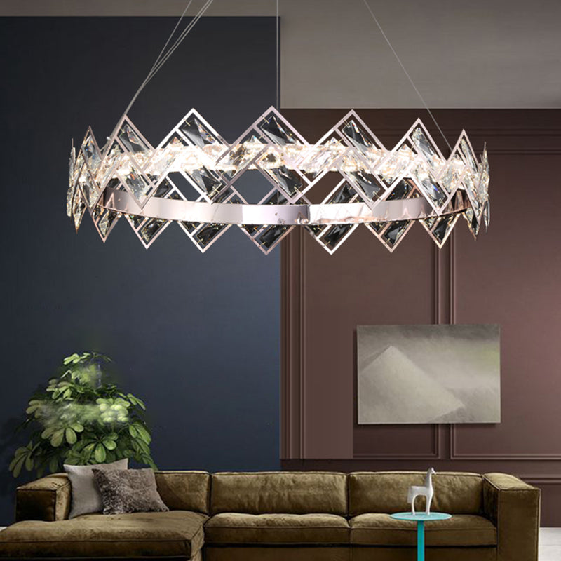 Wheel Shape Pendant Chandelier Modern Style Crystal 1 Light Chandelier Light in Silver