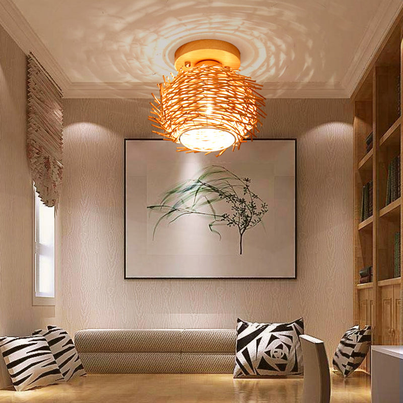 Bamboo Shade Semi Flush Mount Light Asia Style Semi Flush Ceiling Light