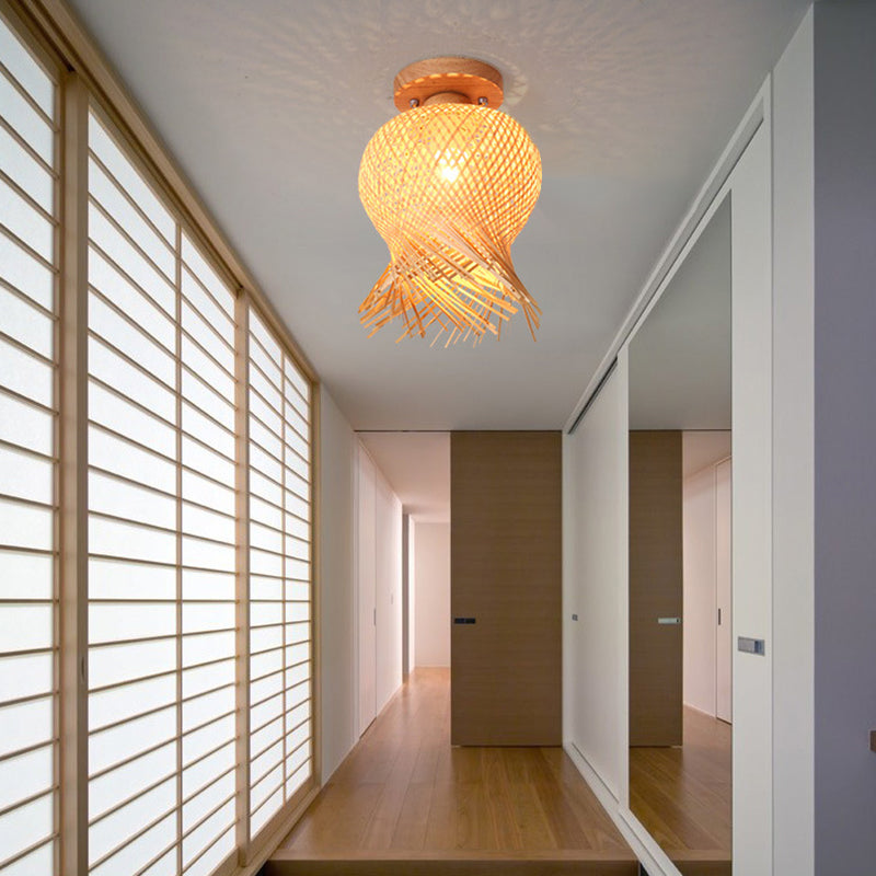 Bamboo Shade Semi Flush Mount Light Asia Style Semi Flush Ceiling Light