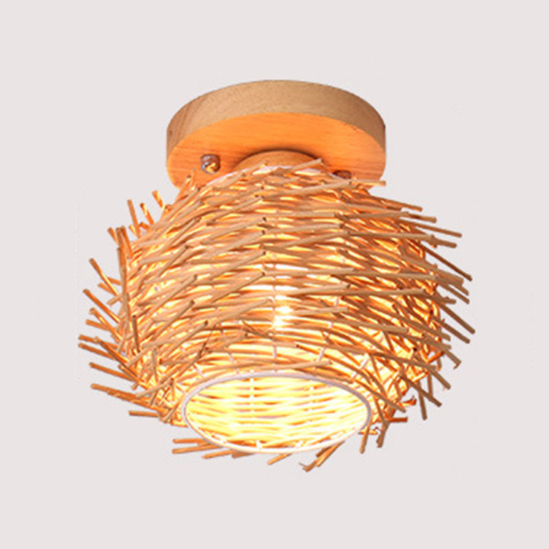 Bamboo Shade Semi Flush Mount Light Asia Style Semi Flush Ceiling Light