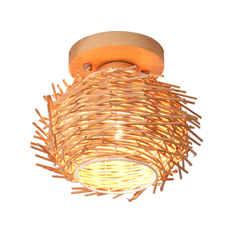 Bamboo Shade Semi Flush Mount Light Asia Style Semi Flush Ceiling Light