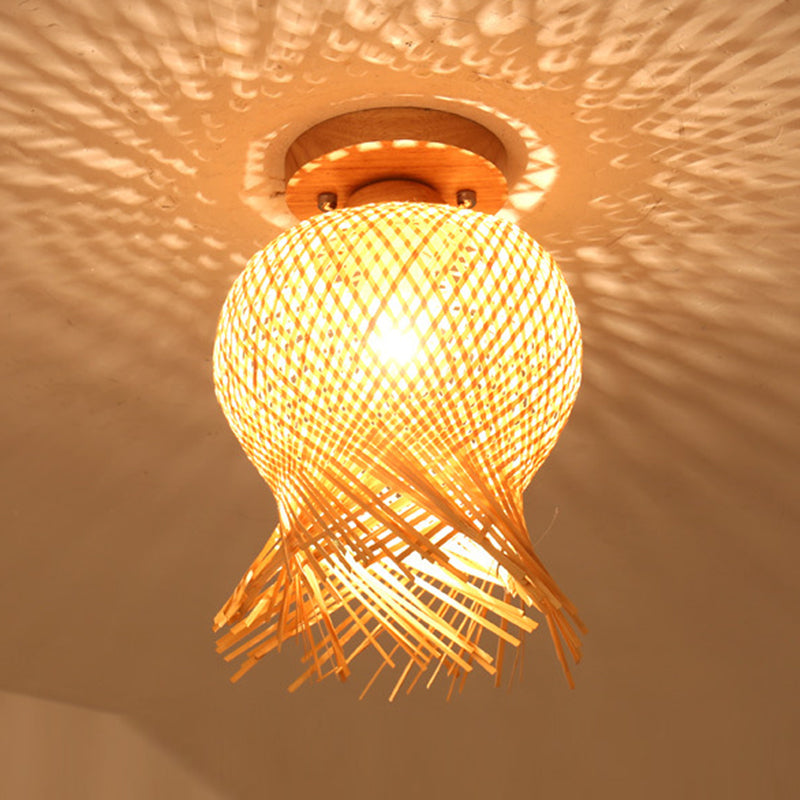Bamboo Shade Semi Flush Mount Light Asia Style Semi Flush Ceiling Light