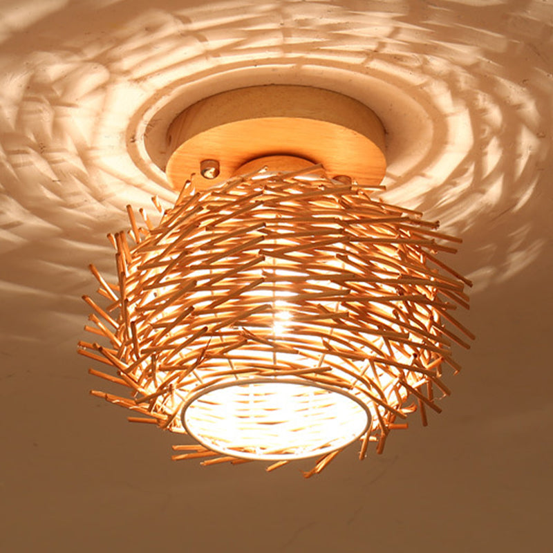 Bamboo Shade Semi Flush Mount Light Asia Style Semi Flush Ceiling Light