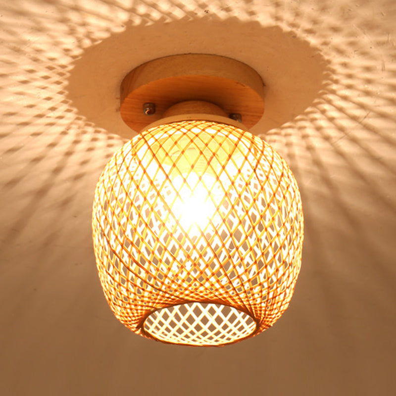 Bamboo Shade Semi Flush Mount Light Asia Style Semi Flush Ceiling Light