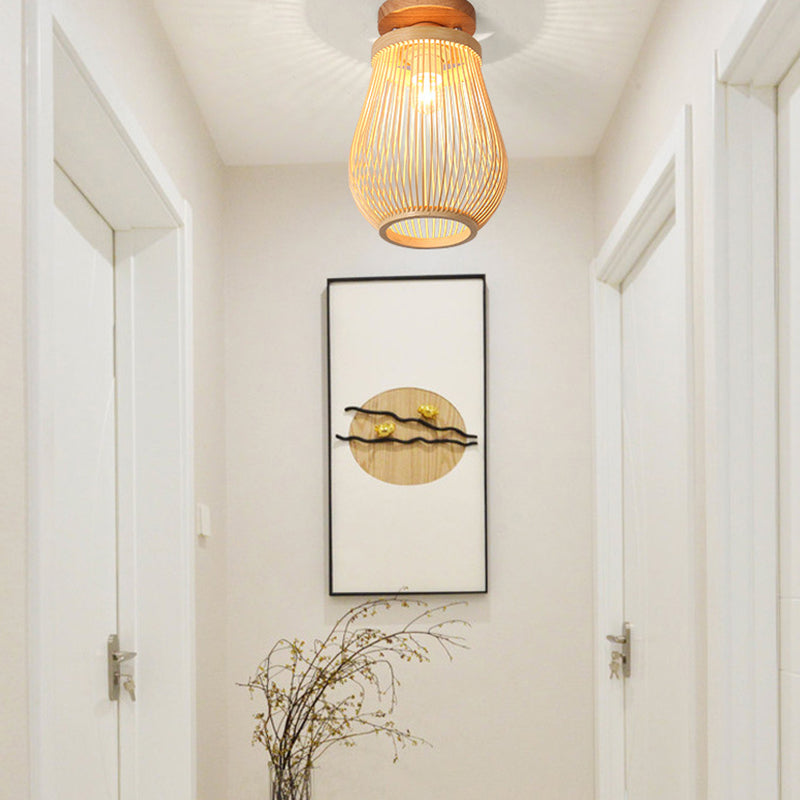 Bamboo Shade Semi Flush Mount Light Asia Style Semi Flush Ceiling Light