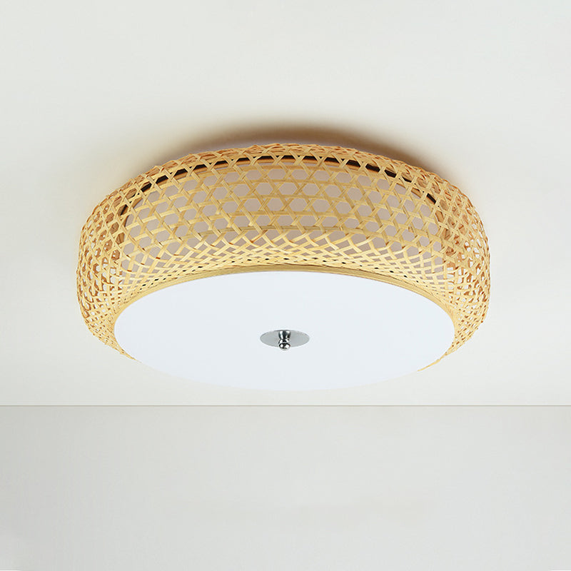 Bamboo Drum Ceiling Lamp Asian Style Ceiling Mount Light Fixture for Living Room