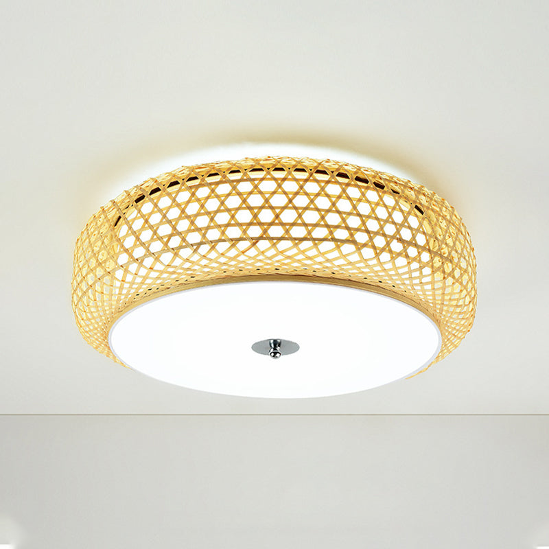 Bamboo Drum Ceiling Lamp Asian Style Ceiling Mount Light Fixture for Living Room