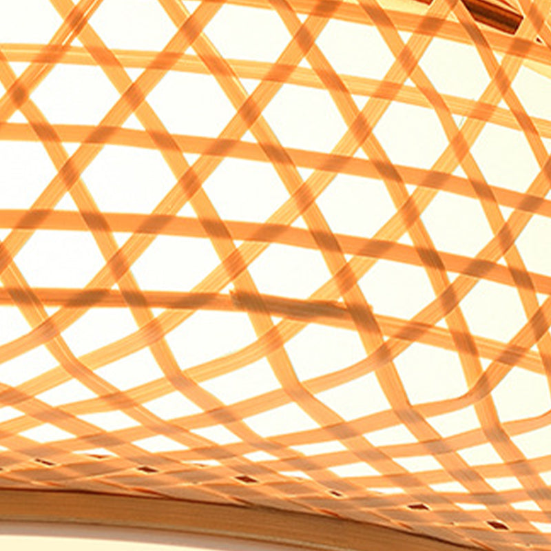 Bamboo Drum Ceiling Lamp Asian Style Ceiling Mount Light Fixture for Living Room