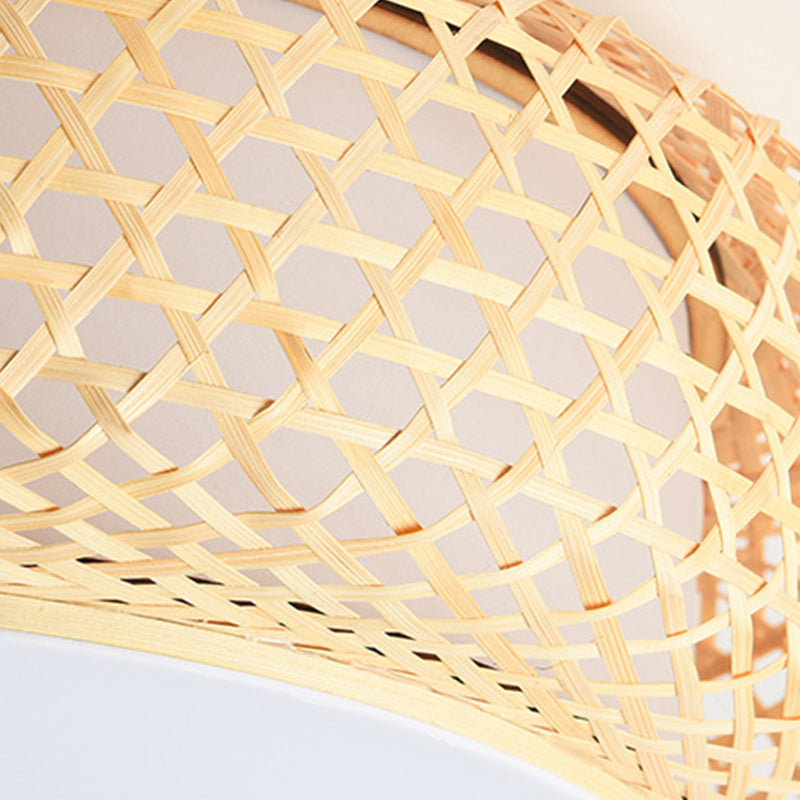 Bamboo Drum Ceiling Lamp Asian Style Ceiling Mount Light Fixture for Living Room