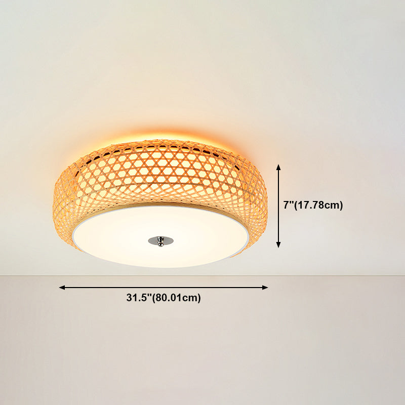 Bamboo Drum Ceiling Lamp Asian Style Ceiling Mount Light Fixture for Living Room