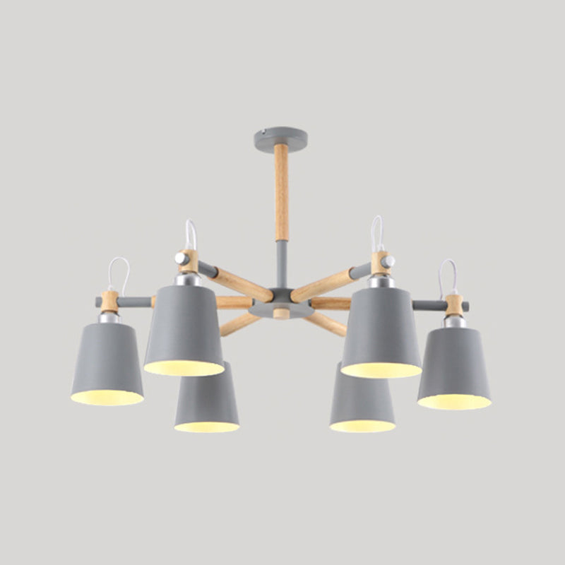 Wooden Cone Shape Pendant Lighting Fixture Simple-Style Ceiling Chandelier for living Room