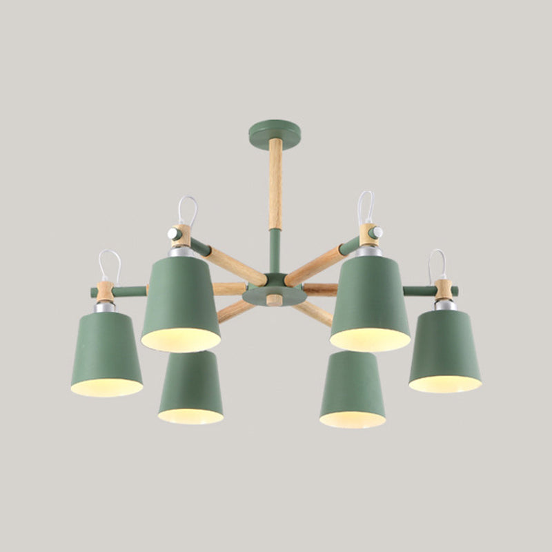 Wooden Cone Shape Pendant Lighting Fixture Simple-Style Ceiling Chandelier for living Room