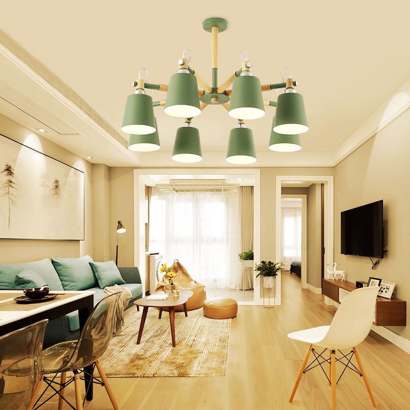 Hölzerne Kegelform Pendelleuchte Leuchte Einfacher Deckenleuchter im Wohnzimmer