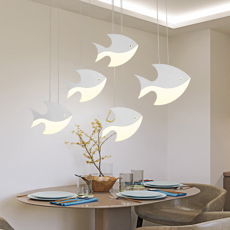 Fish Shaped LED Pendant Light Metallic Minimalist Multiple Hanging Light for Dining Room