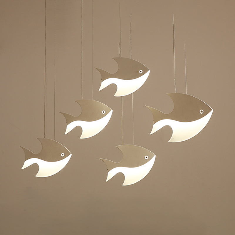 Fish Shaped LED Pendant Light Metallic Minimalist Multiple Hanging Light for Dining Room