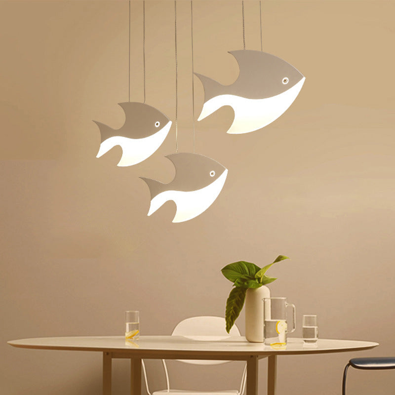 Pendentif à LED en forme de poisson Métallique Minimaliste multiple Lumière suspendue pour la salle à manger