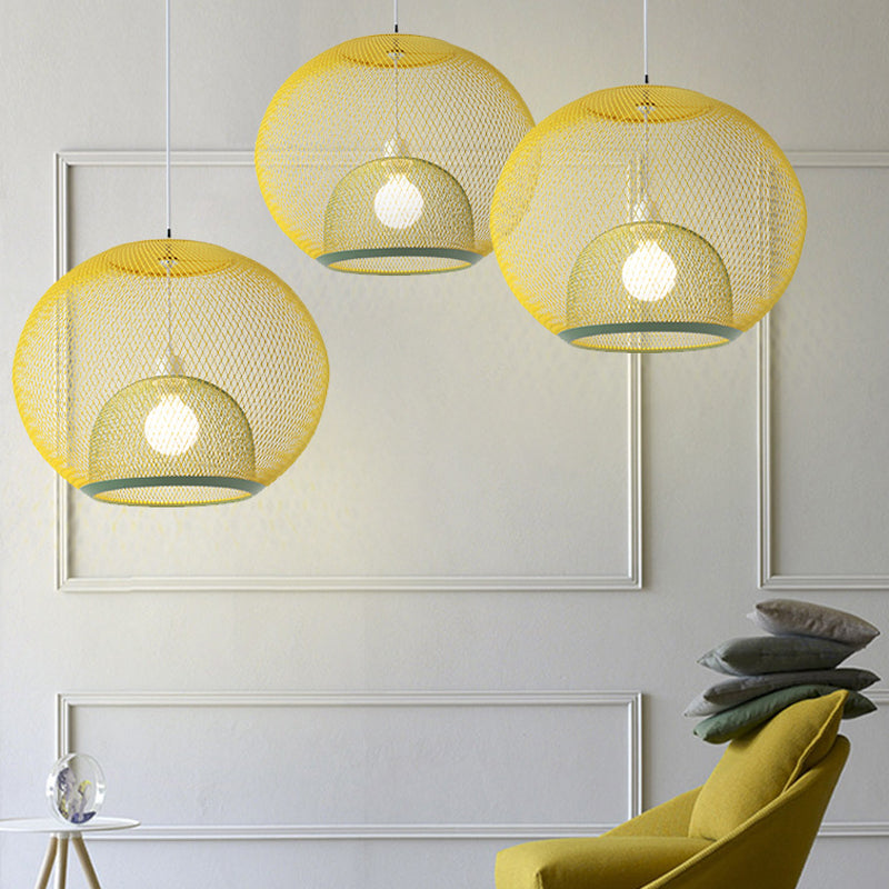 Éclairage à mailles de fil de fer Light Macaron Style 1 Hier Globe Suspension Lumière
