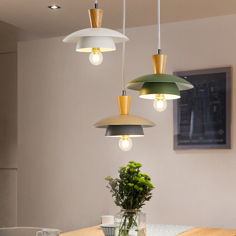 Saucer Pendant Lamp Wooden Nordic Hanging Light Fixture for Dining Room